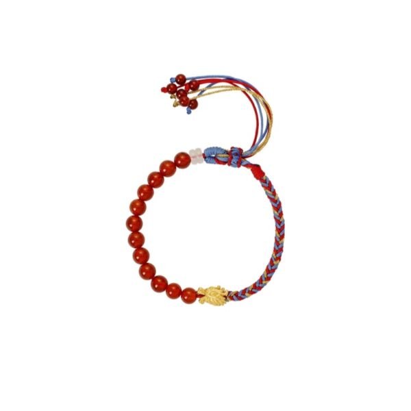 Song Jiang's Energy Shield Bracelet: Red Agate Beads & Dragon Charm to Block Energy Overload + Triple-Knot Aura Cleansing - Image 2