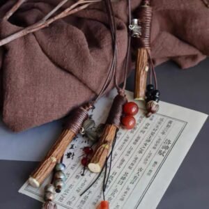 Portable Aura Purifier: Peach Wood & Red Agate Spiritual Protection Necklace for Energy Cleansing