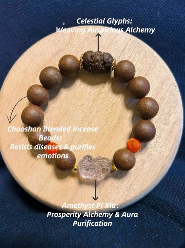 Chaoshan Sanshan Temple-Amethyst Pi Xiu​​ Blended Incense Bead Bracelet - Image 2