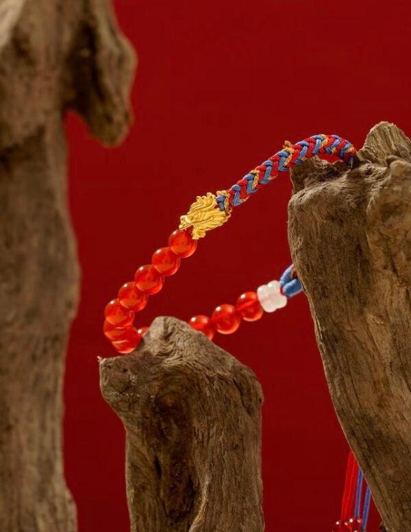 Song Jiang's Energy Shield Bracelet: Red Agate Beads & Dragon Charm to Block Energy Overload + Triple-Knot Aura Cleansing - Image 3