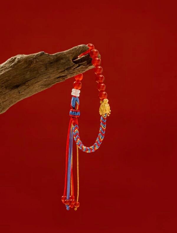 Song Jiang's Energy Shield Bracelet: Red Agate Beads & Dragon Charm to Block Energy Overload + Triple-Knot Aura Cleansing - Image 7