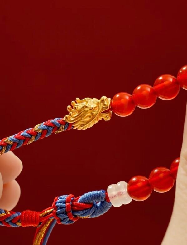 Song Jiang's Energy Shield Bracelet: Red Agate Beads & Dragon Charm to Block Energy Overload + Triple-Knot Aura Cleansing - Image 6