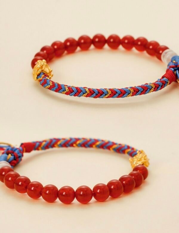 Song Jiang's Energy Shield Bracelet: Red Agate Beads & Dragon Charm to Block Energy Overload + Triple-Knot Aura Cleansing - Image 8