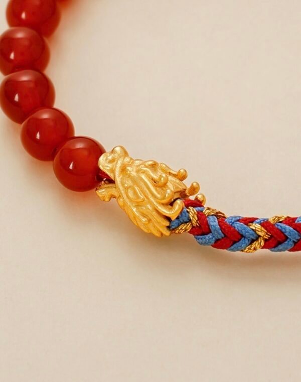 Song Jiang's Energy Shield Bracelet: Red Agate Beads & Dragon Charm to Block Energy Overload + Triple-Knot Aura Cleansing - Image 5