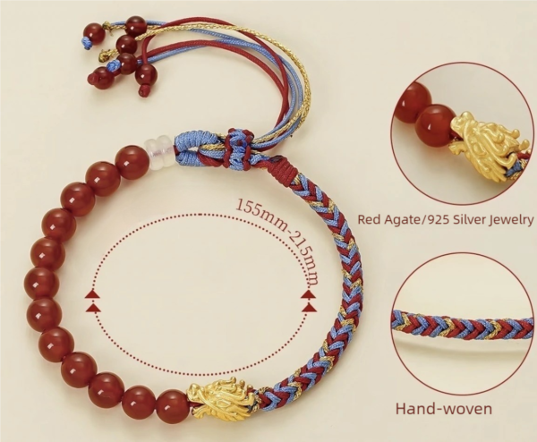 Song Jiang's Energy Shield Bracelet: Red Agate Beads & Dragon Charm to Block Energy Overload + Triple-Knot Aura Cleansing - Image 4
